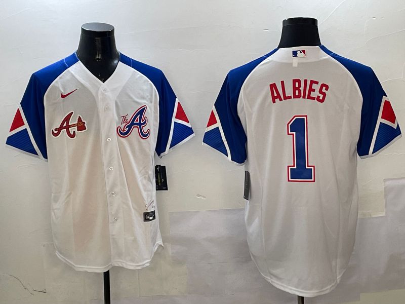 Men Atlanta Braves #1 Albies White City Edition 2025 Nike MLB Jersey style 7->atlanta braves->MLB Jersey